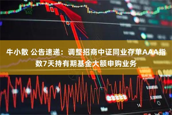牛小散 公告速递：调整招商中证同业存单AAA指数7天持有期基金大额申购业务